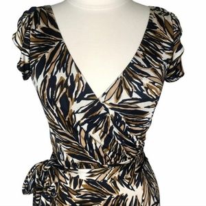 Banana Republic tropical silk blend surplice wrap knee length dress